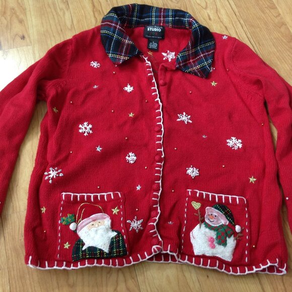Sz Small Red, White & Green Santa/Snowmen Christmas Sweater - Picture 2 of 3